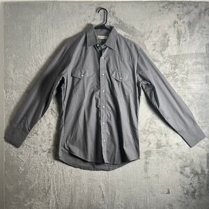 Roper Mens Gray Cotton Blend Long Sleeve Pearl Snap Shirt Medium